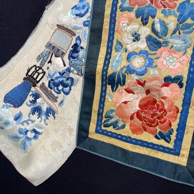 Antique Chinese Silk Panel Embroidered Fragments