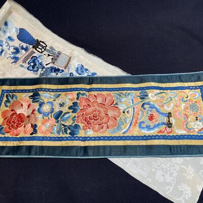 Antique Chinese Silk Panel Embroidered Fragments