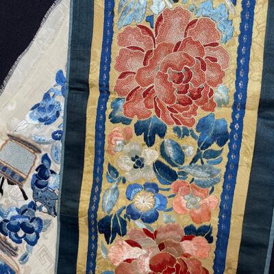 Antique Chinese Silk Panel Embroidered Fragments