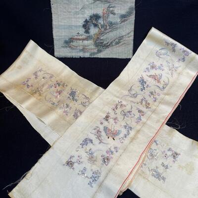 Antique Chinese Silk Embroidered Panel Fragments