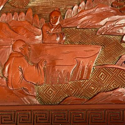 Vintage Red Carved Chinese Cinnabar Cigarette Box