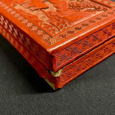 Vintage Red Carved Chinese Cinnabar Cigarette Box