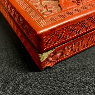 Vintage Red Carved Chinese Cinnabar Cigarette Box