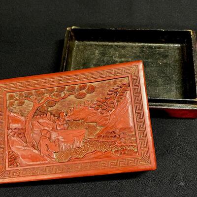 Vintage Red Carved Chinese Cinnabar Cigarette Box