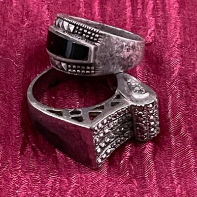 Lot 89 Sterling & Marcasite Rings 2 Large Size