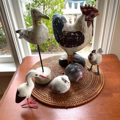 Lot 100 Bird Group Shore Rooster 6 Wooden Clay