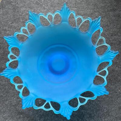 Lot 118 Blue Art Glass Bowl Ombre Satin Finish Lace Edge