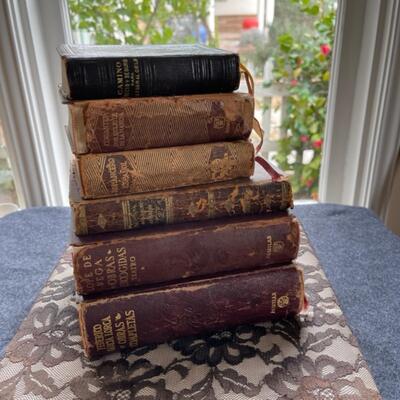 Lot 127 Group 6 Leather Bound Antique Books - In Spanish