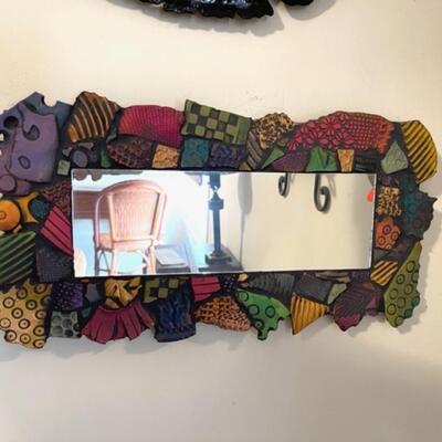 Lot 137 Colorful Abstract Wood Frame Wall Mirror
