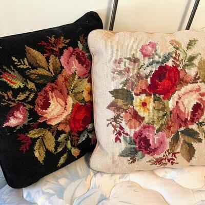 Lot 141 Trio of Needle Point Throw Pillows Floral Designs