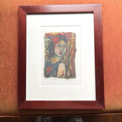 Lot 150 Framed Painting by Maricela Cuardos Woman With Red Flower 1995