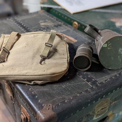Vintage Army Backpack, Kettle and Cup