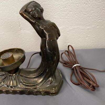 Art Deco Cast Metal Swooning Ladies Table Lamp