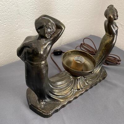 Art Deco Cast Metal Swooning Ladies Table Lamp