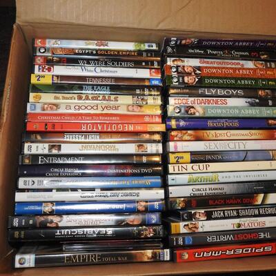 Box of DVDs Spider-Man and others