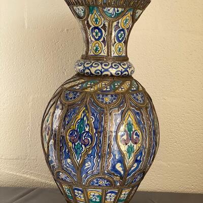 Tall Ornate Moroccan Ceramic Vase
