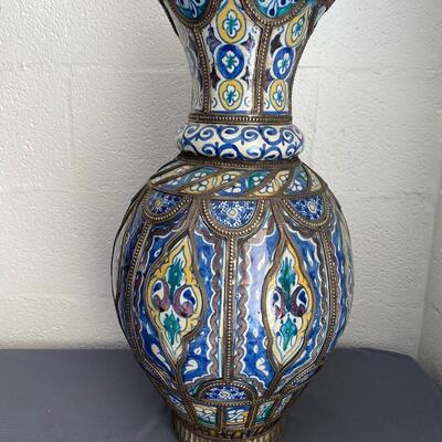 Tall Ornate Moroccan Ceramic Vase