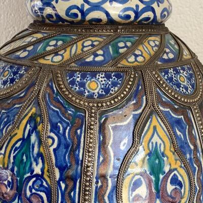 Tall Ornate Moroccan Ceramic Vase