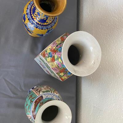 3 Ceramic Vases with Asian Motifs