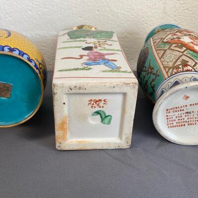3 Ceramic Vases with Asian Motifs