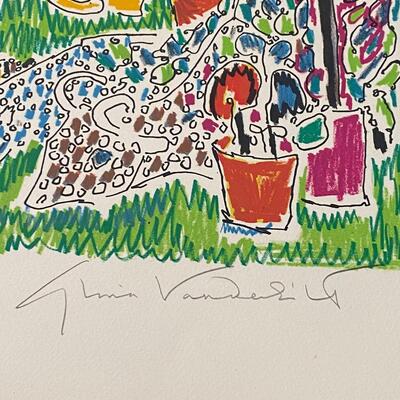 Gloria Vanderbilt Signed Lithograph "2 People with Animals"