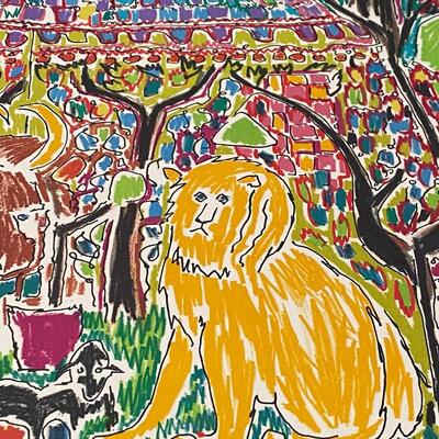 Gloria Vanderbilt Signed Lithograph "2 People with Animals"