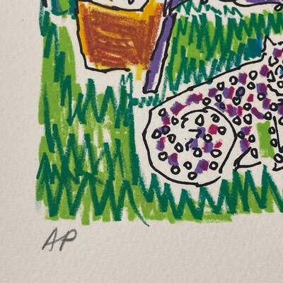 Gloria Vanderbilt Signed Lithograph "2 People with Animals"