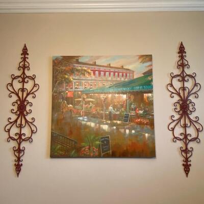 French Quarter Gallery Wrapped Canvas Print & Pair (2) Metal Filagree Wall Hangings