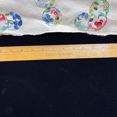 Antique 2 Embroidered Asian Silk Panels Auspicious Symbols - nice!