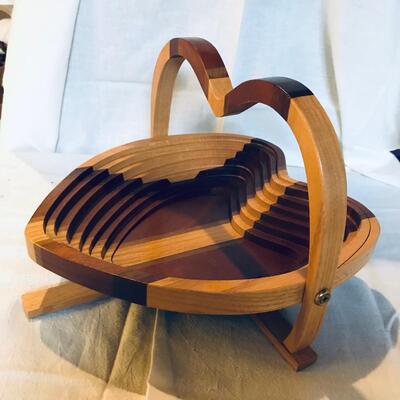 Wood Heart Shaped folding Basket