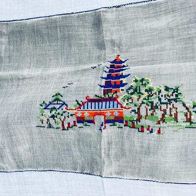 Vintage Cross-stitched Japanese Table Cloth