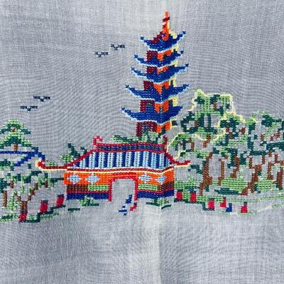 Vintage Cross-stitched Japanese Table Cloth
