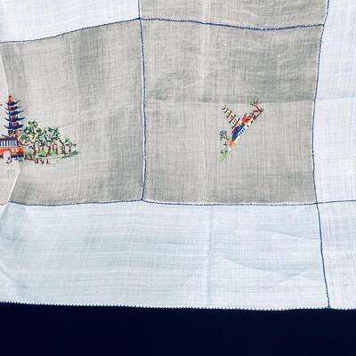 Vintage Cross-stitched Japanese Table Cloth