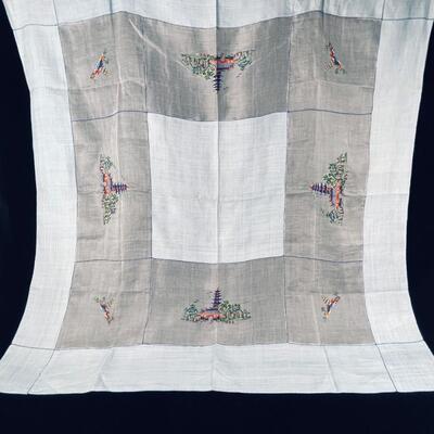 Vintage Cross-stitched Japanese Table Cloth