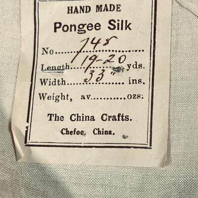 Yardage Vintage â€œHand Made Pongee Silkâ€ unused with original tag