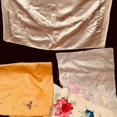 Collection of Vintage Embroidered Silk Fabric Fragments