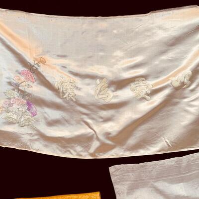 Collection of Vintage Embroidered Silk Fabric Fragments