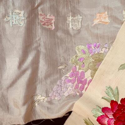 Collection of Vintage Embroidered Silk Fabric Fragments