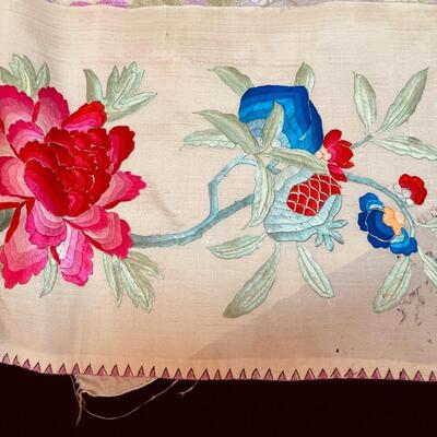 Collection of Vintage Embroidered Silk Fabric Fragments
