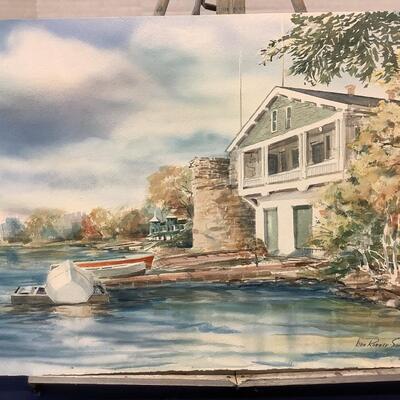 E - 381 Signed Original Watercolor Painting by Jean Rainey Smith  â€œ Waterfront View â€œ