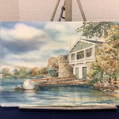E - 381 Signed Original Watercolor Painting by Jean Rainey Smith  â€œ Waterfront View â€œ