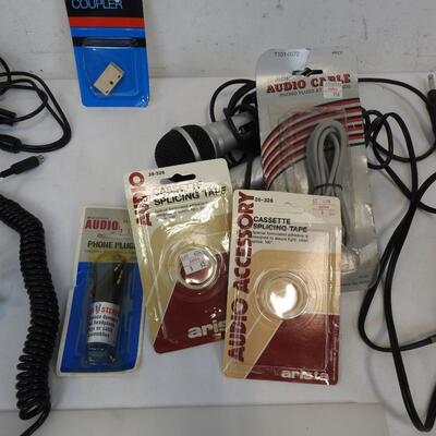 Audio Equipment: Microphones, Cassette Splicing Tape, Many Extension Chords