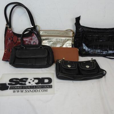 6 Purses, Black, Brown, White and Red: Gucci, Koltov, Nine West, etc