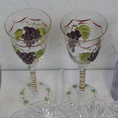 12 pc Kitchen, Crystal Punch Bowl, Mugs, Grape Glasses, Vases