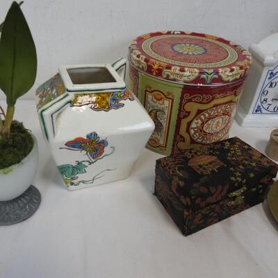 19 pc Decor: Small Wooden Cabinet, Dragon Pin, Tiny Bags, Candles
