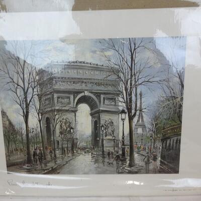 3 pc Art, Paris Arch Print, 2 Framed Paintings