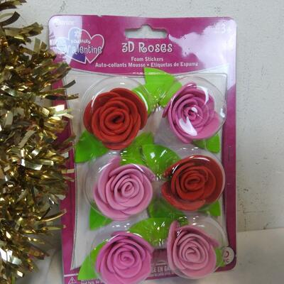 9 pc Holiday Crafts, Skeins of Yarn, Ribbon, Silver Mesh, 3D Roses