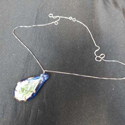 Sterling Silver Chain with Blue Glass Flower Pendant