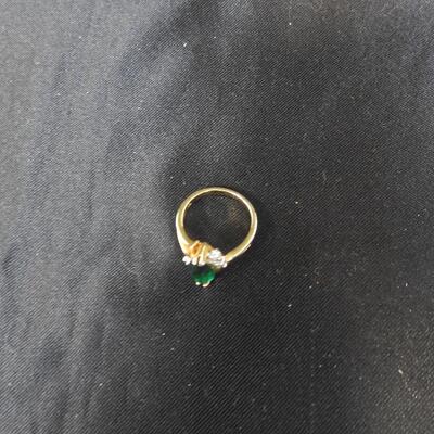 Gold Tone Green Marquise Ring Size 8