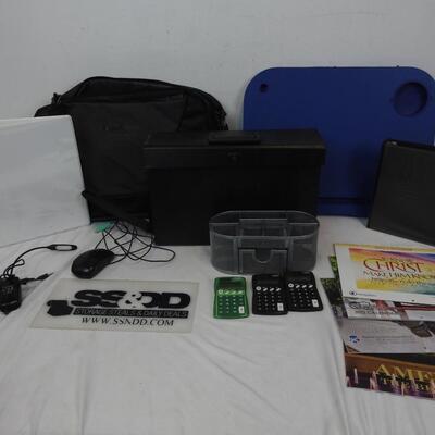 15 pc School/OfficeLot: Lap Desk, Laptop Bag, Binders, Calculators, Mouse